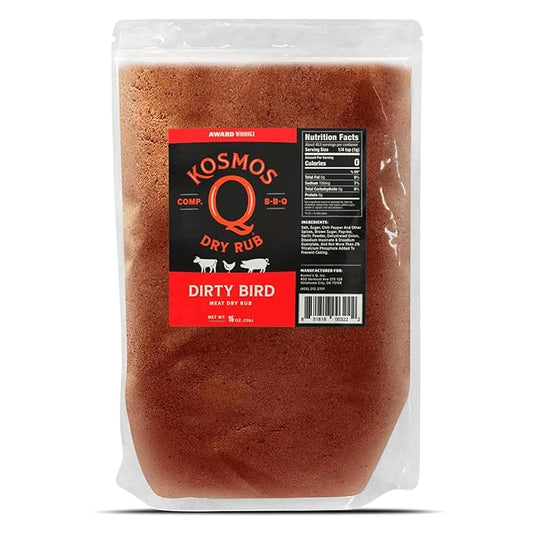 Kosmos Q Dirty Bird BBQ Dry Rub, Sweet and Spicy Seasoning with Brown Sugar, Red Pepper, Garlic & Paprika For Chicken, Chicken Wings, Turkey, Ribs, Pork, Dry Rub For Smoking & Grilling Meat, 16 Oz Bag