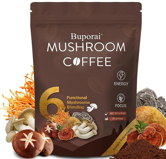 Mushroom Coffee, Instant Mushroom Coffee with 6 Mushrooms Lion?™s Mane, Cordyceps, Turkey Tail &