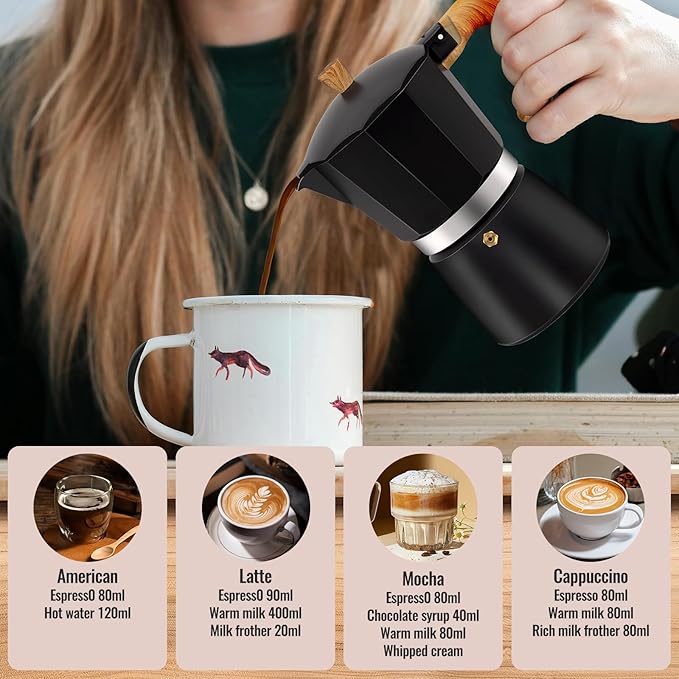 6 Cup Aluminum Moka Pot Classic Stovetop Espresso Coffee Maker 300ml 10oz Coffeemaker Percolator Mocha Pot Greca Coffee Maker Cafe Makers for Italian and Cuban Cafì±?Brewing Black