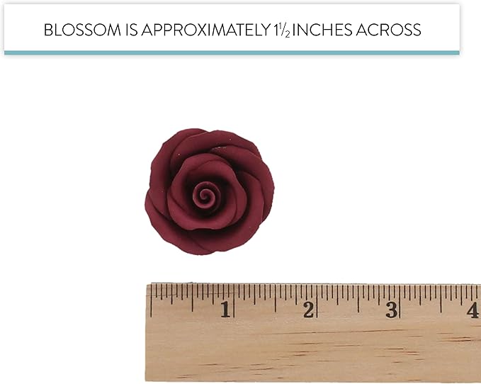Global Sugar Art Premium Edible Roses, Burgundy, Unwired, Medium 1.5 inches, 12 Count by Chef Alan Tetreault