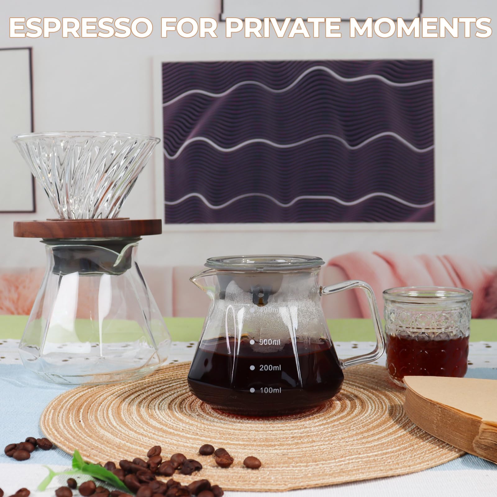 Mogrecha Pour Over Coffee Maker 400ml Borosilicate Glass Drip