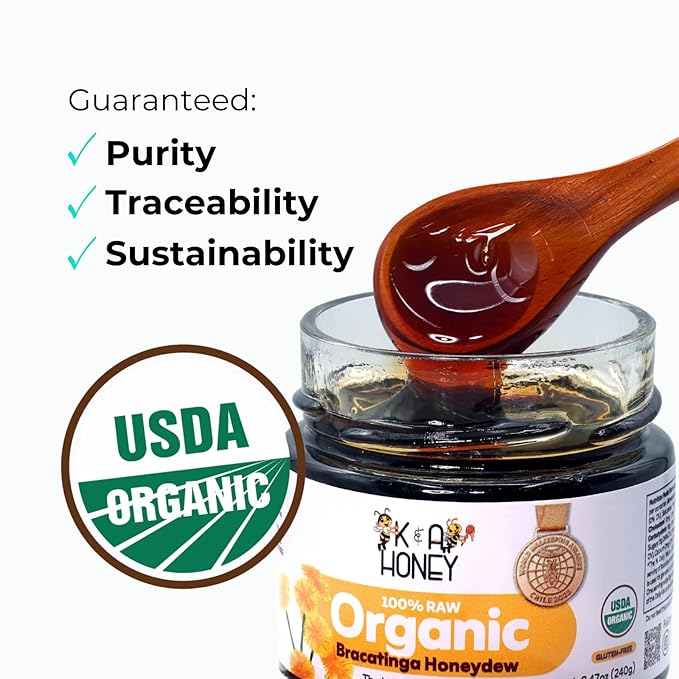 K&A HONEY Organic Bracatinga Honey | USDA Certified Organic | Award-Winning 100% Pure Honeydew | Raw Premium Honey | Natural Sugar Alternative | 8.47 oz