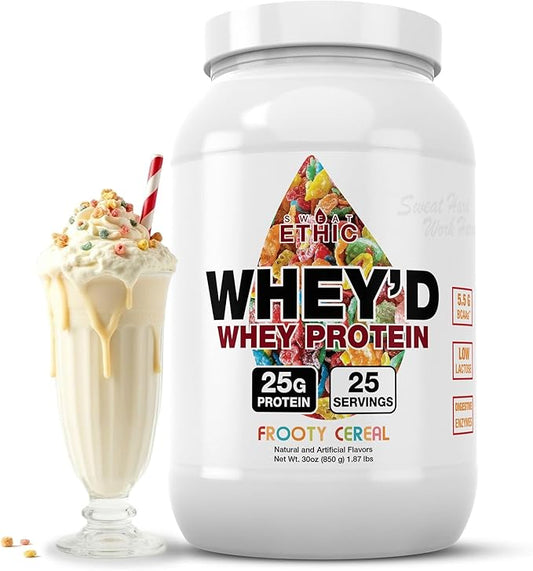 Whey'd Protein Powder, 25 G Whey Protein Blend with Concentrate, Isolate & Hydrolysate, Low Lactose & Digestive Enzymes for Easy Mixing & Smooth Texture, Frooty Cereal Flavor, 25 Servings