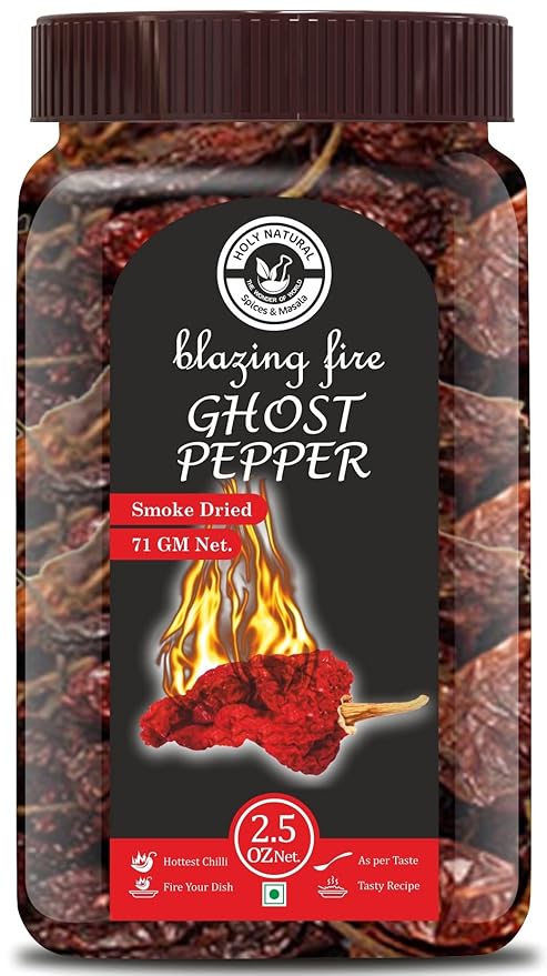 Ghost Pepper Chili Whole (Bhut Jolokia Chili/Ghost Pepper Pod) ??2.5 oz/71 gm, 100% Pure, Smoked, Hottest & Spicy Chili of the world, Add Unique, Delicious, and Smoky Flavour to Your Favourite Dishes