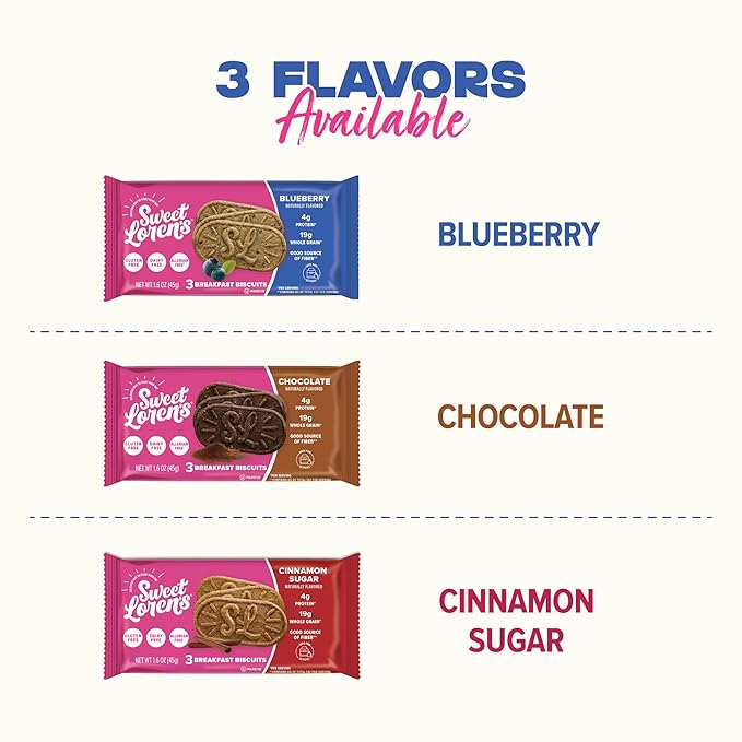 Sweet Loren's Vegan Breakfast Biscuits | Blueberry | 4g Protein, 19g Whole Grains | Plant Based, Gluten Free, Dairy Free, Nut Free Snacks | 6 Pack (30 Total Biscuits, 1.6 ounce each)