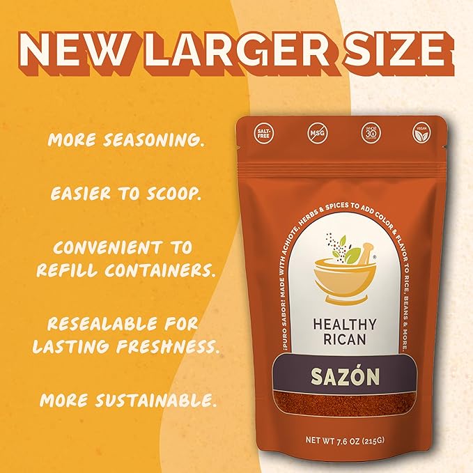 Healthy Rican Sazon Seasoning 7.6 oz Large Pouch Puerto Rican Latin Spice Blend No Red 40 Gluten Free Keto Whole30 Approved No MSG Preservatives Artificial Flavors Non GMO Low Sodium (Sazon Large)