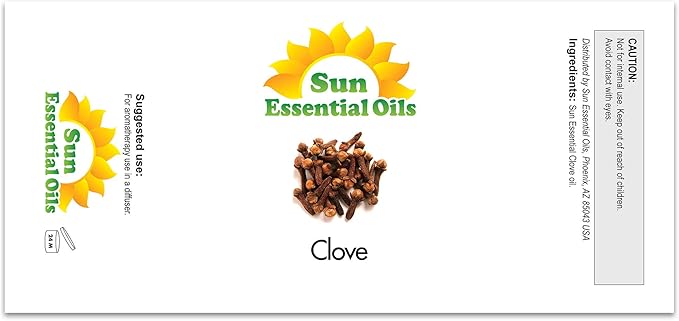 Sun Essential Oils ??4 oz Clove Essential Oil with Dropper for Diffuser, Skin, Aromatherapy Massage, Humidifier, Spicy Scent for Candle, Lotion & Soap Making, Room Fragrance