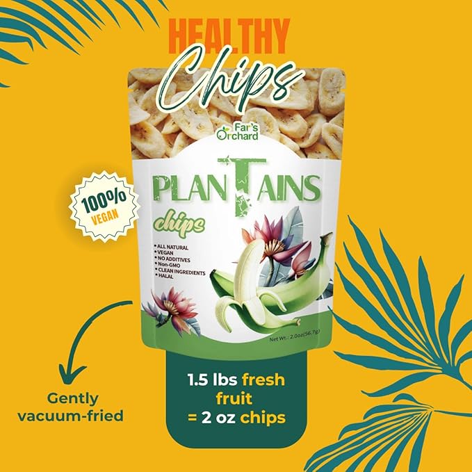 Far???츾rchard Plantain?츮hips ??4?츿ack (2?칚z Resealable Bags) ??Crunchy Banana Style Snack, Vegan, Non GMO, Gluten?츴ree, No Additives