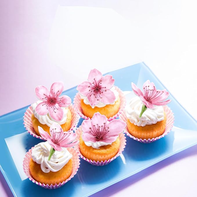 40 Pack Edible Cherry Blossom Cupcake Toppers Cherry Flowers Cake Toppers Rice Paper Wafer Paper Cupcake Picks for Cherry Blossom Baby Shower Kids Birthday Cupcake Decorations