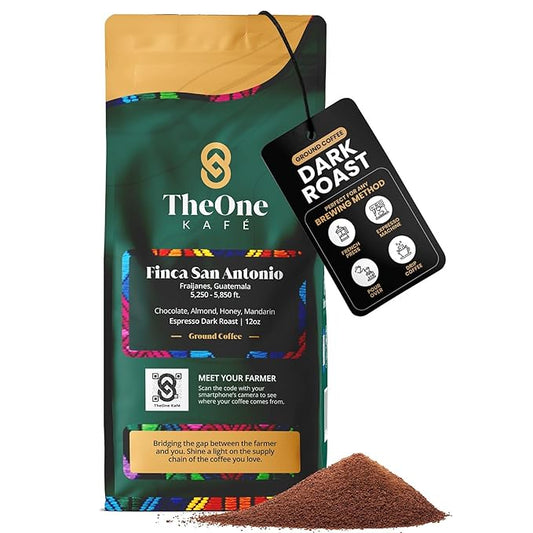 TheOne Kafé Guatemala Dark Roast Ground Coffee ??Organic, Single Origin, Premium Specialty Coffee, Ethically Sourced, Smooth & Rich Flavor ??Fresh Roasted for Espresso, Drip, Pour Over ??12 oz