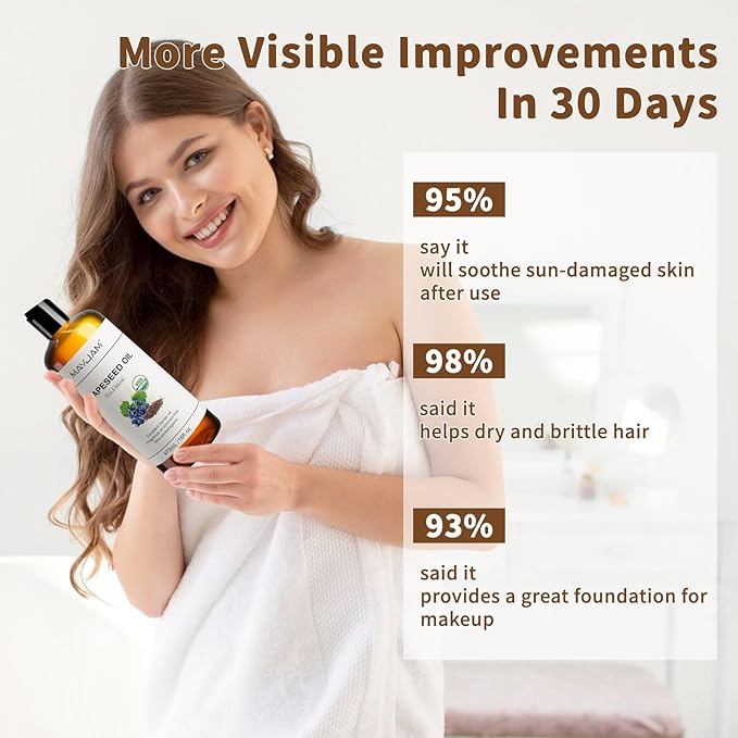 Organic Grapeseed Oil for Skin & Hair 16 oz, USDA Certified 100% Pure & Natural Grape Seed Oils, Cold Pressed Body Massage Carrier Oil for Skin Face Essential Oils Mixing, Hexane Free