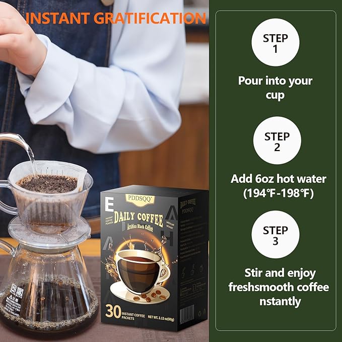 Instant Coffee Packets, House Blend Light Medium Roast Instant Coffee, Arabica Black Coffee Individual Packs Sugar Free Instant Hot/Iced Coffee Packs, Bulk Coffee Singles 30 Count for Camping Travel