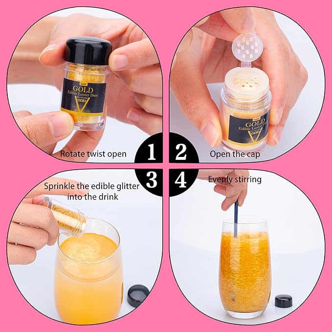 Edible Glitter - 4 Colors Luster Dust Edible Glimmer Powder for Sparkling Drinks, Foods, Wine, Beverage, Cake - Food Grade Shimmer Dust Powder for Baking, Cocktails, Cupcakes Decoration - 5g / Bottles
