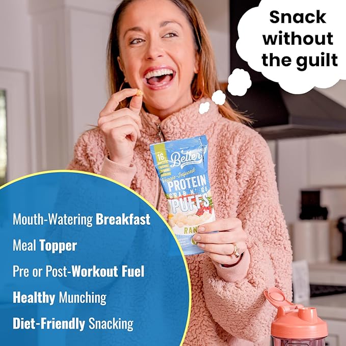 Better Than Good Keto Ranch 16g Protein Puffs | Healthy Savory Snacks, Gluten-Free, Low Carb, kids & Diabetic-Friendly Snack, No Artificial Flavours | 2 Servings of Fruits & Veggies (Pack of 12)