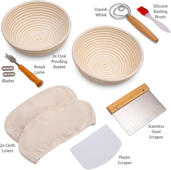 Banneton Bread Proofing Basket, Set 2 Size Sourdough Starter Kit, Sourdough Bread Baking Supplies, Bread Making Supplies Tools (Round 2 size, 10x6x3.5")