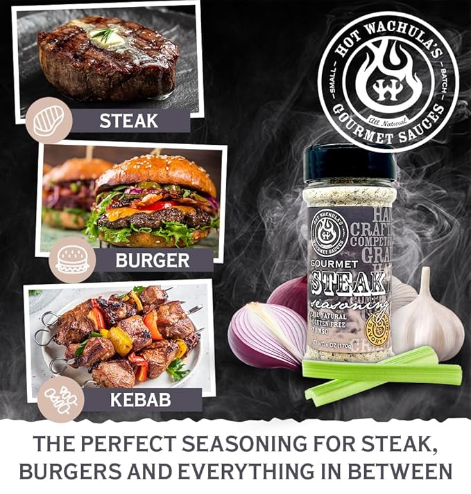Hot Wachula?™s Gourmet Steak | Premium Steak Seasoning for Perfectly Flavored Steaks | Award Winning Seasoning for Smoking & Grilling | All Natural | No Added Fillers | No Silica Dioxide | No MSG | Gluten Free