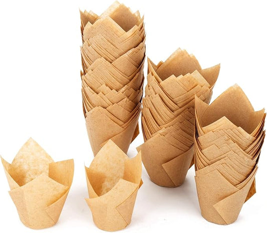 GOLDEN APPLE, 200 Pcs Tulip Cupcake Liner Baking Cup Muffin Tins Cups for Weddings, Birthdays, Baby Showers (Medium, Natural)