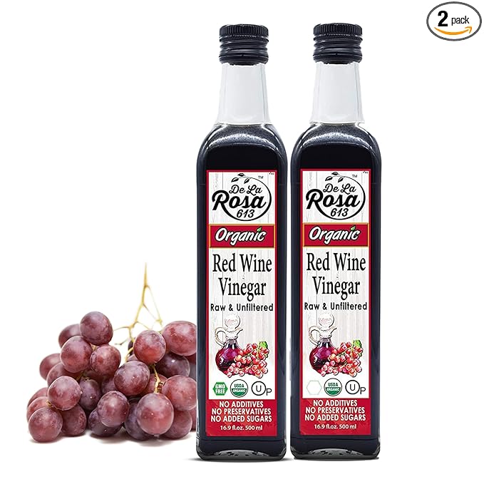 De La Rosa Red Wine Vinegar Organic, Raw & Unfiltered, Kosher for Passover, Vegan, Non-GMO & Gluten Free, Great for Salad Dressings, Marinades & More, Organic Red Wine Vinegar, 16.9 Oz (Pack of 2)