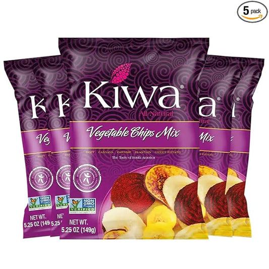 Kiwa Healthy Veggie Chips - Vegetable Snacks for Kids & Adults - Exotic Chips with Plantain, Beet, Parsnip, Cassava, Sweet Potato - Gluten-Free & Non-GMO (5 Individual Snacks Pack)