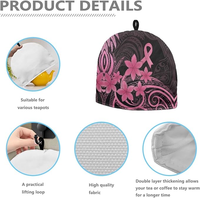 Pink Hibiscus Print Tea Cozy Creative Insulated Tea Cosy Extra Thick Home Kitchen Decoration Creative Gifts Dust Teapot Cover Kitchen Accessories for Travel