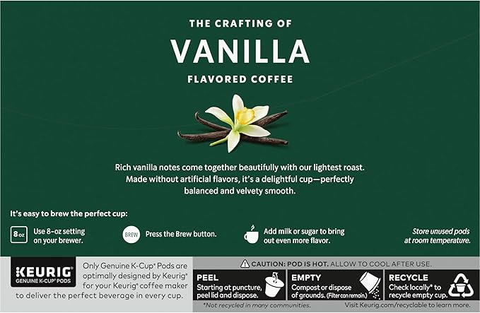 Starbucks K-Cup Coffee Pods, Vanilla Flavored Coffee, Naturally Flavored, 100% Arabica, 6 boxes (60 pods total)