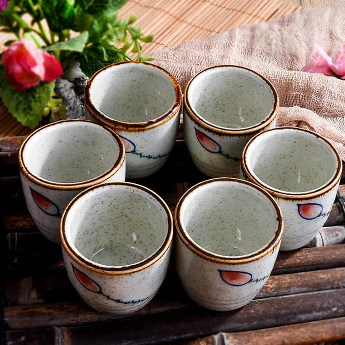 Porcelain Sake Cups Set of 6, Japanese Wine Cups