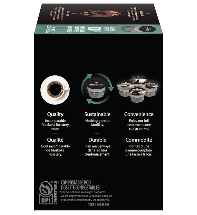 Muskoka Roastery Coffee, Black Bear, Decaf Dark Roast, 20 Single Serve Coffee Pods, Compatible with K-Cup Keurig Brewers