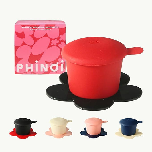 ??Vietnamese Coffee Dripper ??MIX COLORS ??Pour Over Coffee Maker with Flower Design ??Reusable Coffee Filter for Sustainable Brewing (Red + Black)