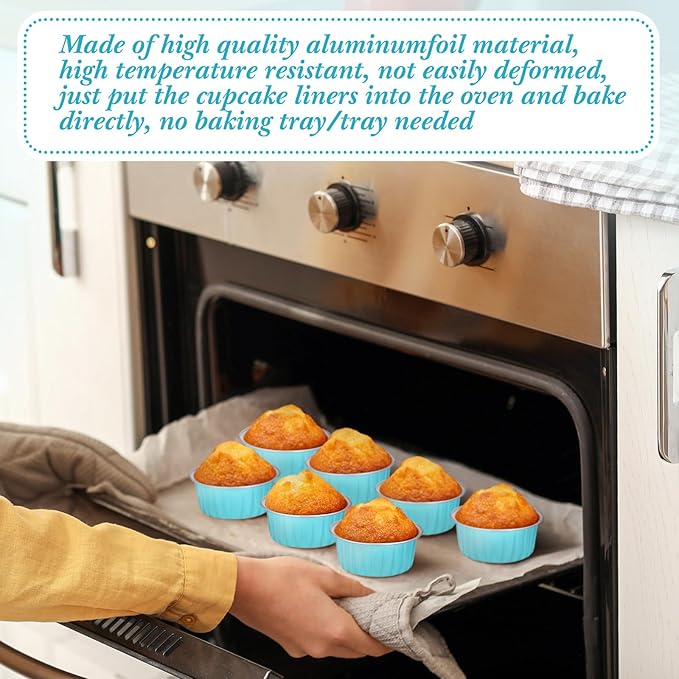 Gejoy 400 Pcs Aluminum Foil Baking Cups with Lids 5 oz Disposable Ramekins Mini Cake Pans Creme Brulee Cupcake Liners Muffin Tins Flan Mold Dessert Container for Wedding(Blue,Classic)
