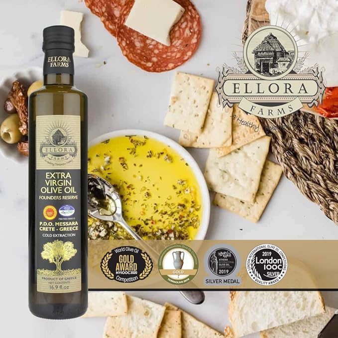 Ellora Farms, Greek Extra Virgin Olive Oil, Certified Single Estate, First Cold Press, Bottle Gift Box 17 FL oz., Pack of 4