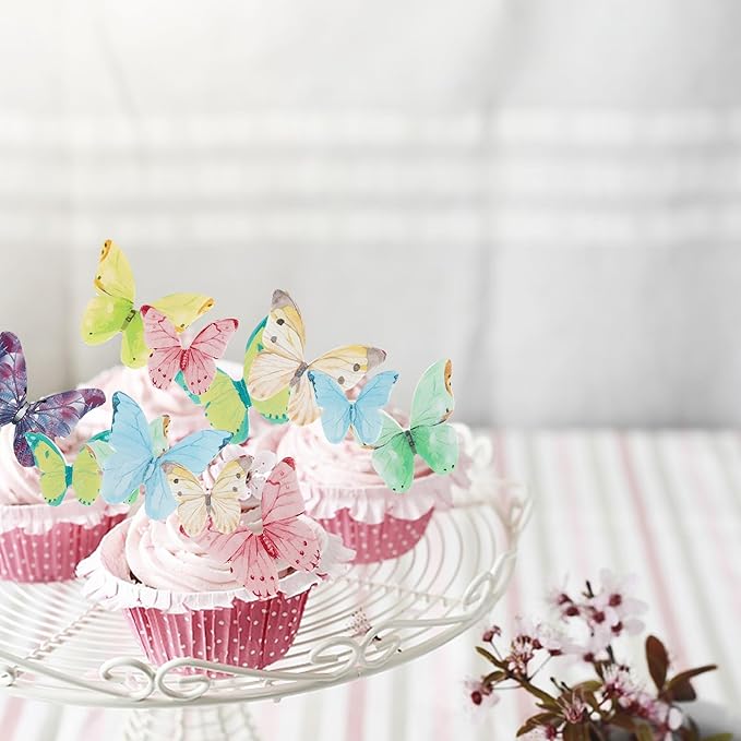40 Pack Edible Butterfly Cake Decorations, Colorful Butterfly Cupcake Toppers Decorations, Butterfly Theme Birthday Party Decorations for Wedding Birthday Anniversary Flower Themed Party Decorating