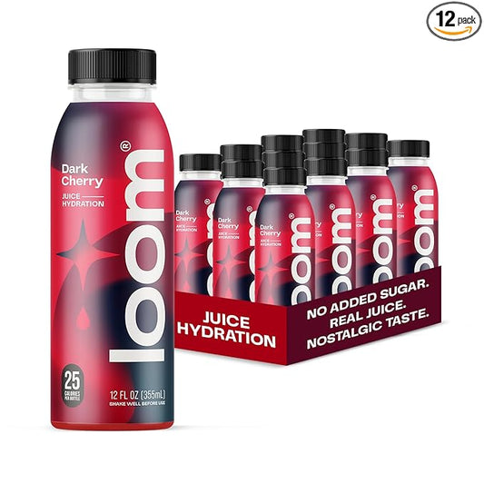 Dark Cherry Juice Drinks by Loom, Low Sugar Juice, Real Fruit, No Added Sugar, 30 Calories, Vegan