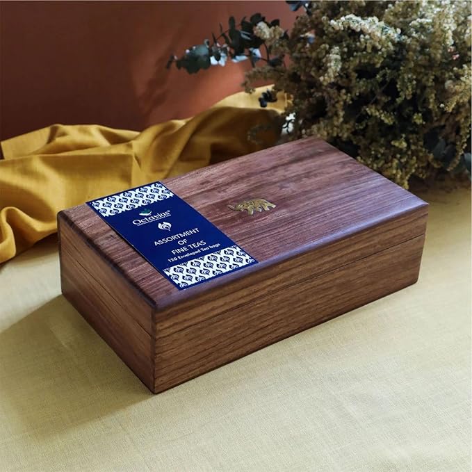 Octavius Gift's Select - Assorted Tea in Wooden Box | 6 Flavors, 120 Tea Bags | Black & Green | Tea Gifts for Women & Men | Pack of 1