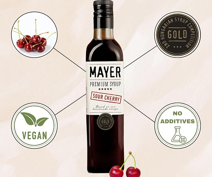 Mayer Hungarian Sour Cherry Artisanal Syrup ??Award-Winning Cordial, Cherry syrup for drinks, All-Natural, Over 50% Real Fruit, Vegan, All Natural (2 Pack) ??Ideal Cocktail Mixer & Dessert Topping