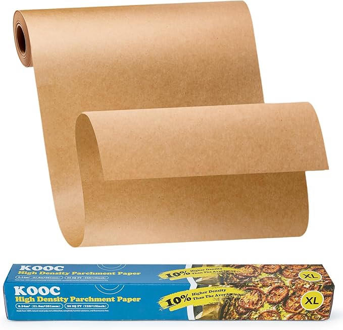 KOOC Premium 72-Feet Parchment Paper Roll - 15-Inch Width, Non-Stick, Unbleached Baking Paper - Ideal for Baking, Cooking, and Food Preparation - 90 Square Feet Coverage - Compostable, High Density