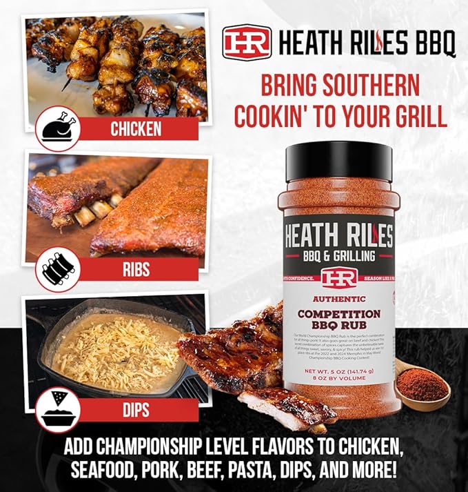 Heath Riles BBQ Rub - Competition Seasoning, Champion Pitmaster Recipe, Legendary BBQ Rubs For Smoking & Grilling, 70+ BBQ Championships, 8 oz.