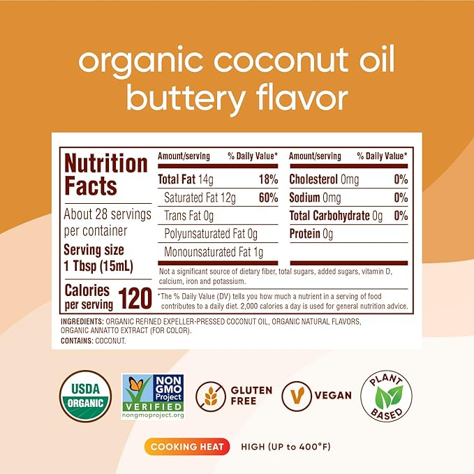 Nutiva Organic Butter Flavored Coconut Oil for Popcorn, Cooking and Baking. 29 Fl Oz - USDA Organic Non-GMO, Vegan Dairy-Free Butter Substitute. Paleo and Keto Friendly.