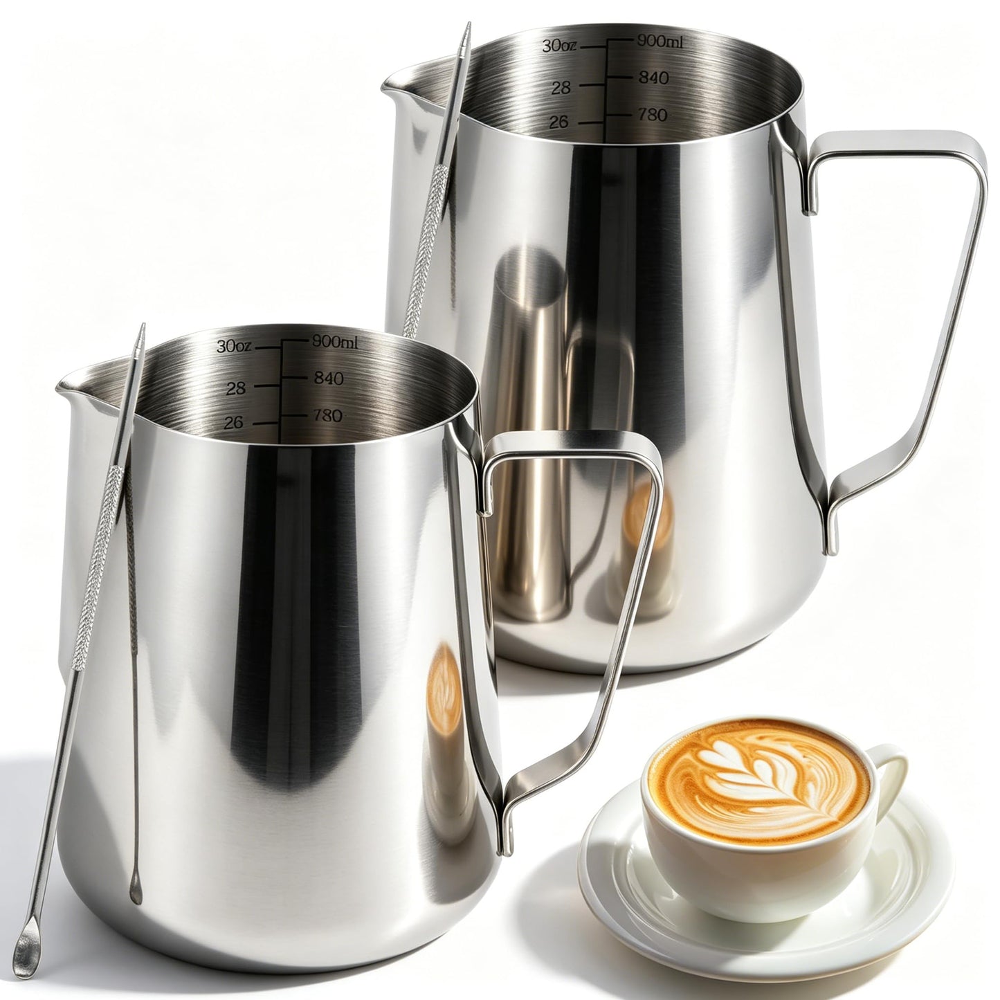 2 Pack Milk Frothing Pitcher 900ml 32oz Large Capacity Steaming Pitchers