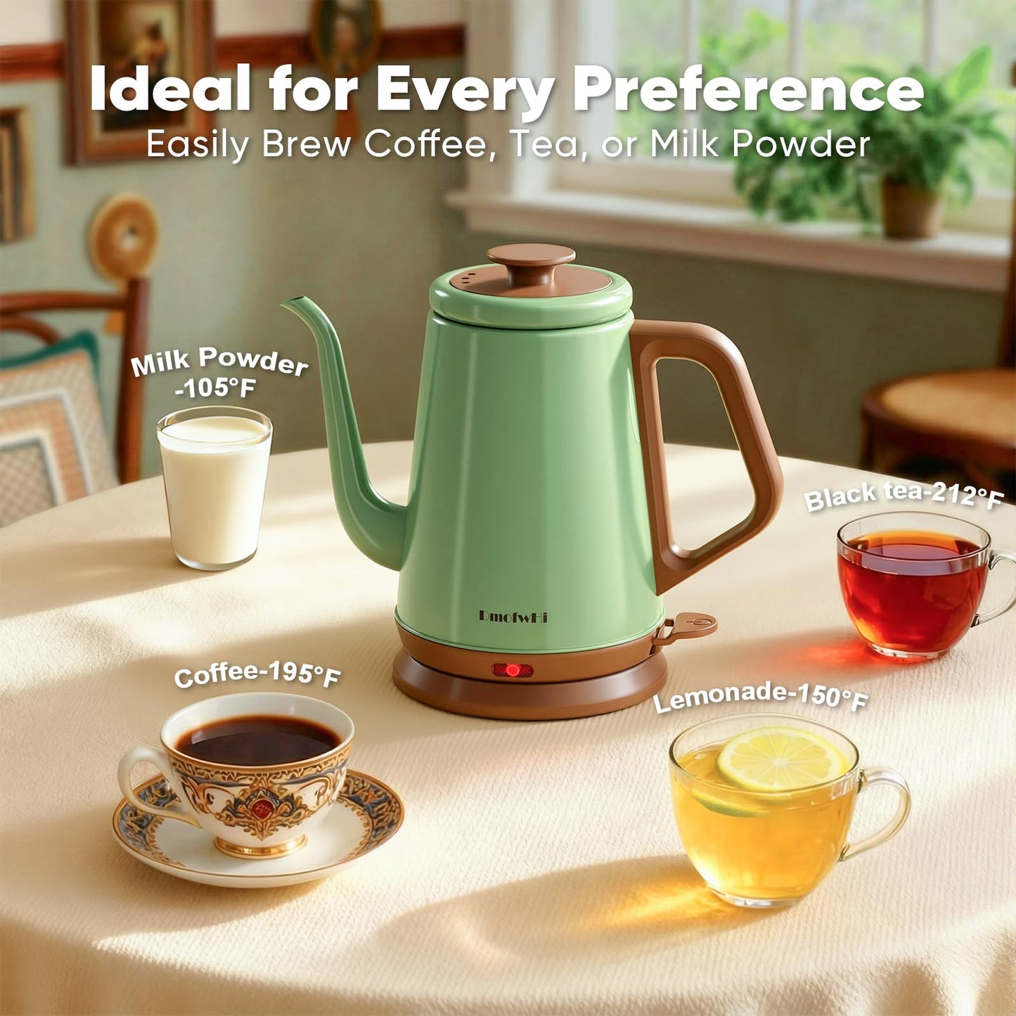 DmofwHi Gooseneck Electric Kettle(1.0L), 100% Stainless Steel BPA Free Classic Pour Over Coffee