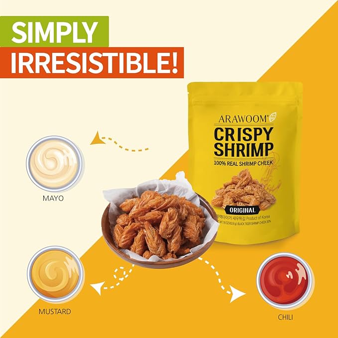 ARAWOOM - 100% Real Black Tiger Shrimp Haed Crisps, Original Pack [16oz, Pack of 1], Crispy Seafood Snack, High-Protein Crunch, Crunchy On-the-Go Treat