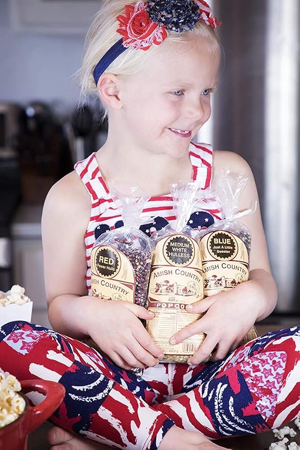 Amish Country Popcorn | Variety Bundles | 3-1 lb Bags | Red - White - Blue Popcorn Kernels | Old Fashioned, Non-GMO and Gluten Free