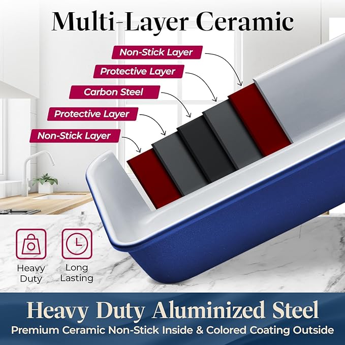 Bakken 8-Piece Stackable Bakeware Set - Ceramic Non-Stick Coating, Baking Sheets, Assorted Baking Pans, PTFE, PFOA & PFOS Free - Healthy Baking, Ergonomic Handles, Cooling Rack, Non-Toxic, Oven-Safe