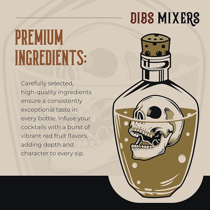 Dibs Mixers Red Fassionola - Tropical Cocktail Syrup with Strawberry, Hibiscus, Passionfruit & More - Mixer for Cocktails & Mocktails - 16oz