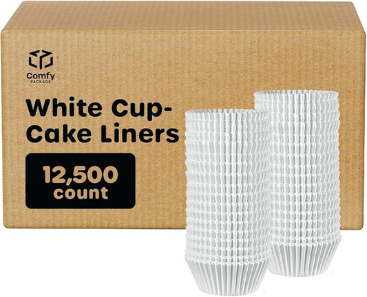 Comfy Package [Case of 12,500] Standard White Cupcake Liners for Baking - Food Grade & Grease-Proof Muffin Liners, Durable Baking Cups for Muffins, Cupcakes, and More