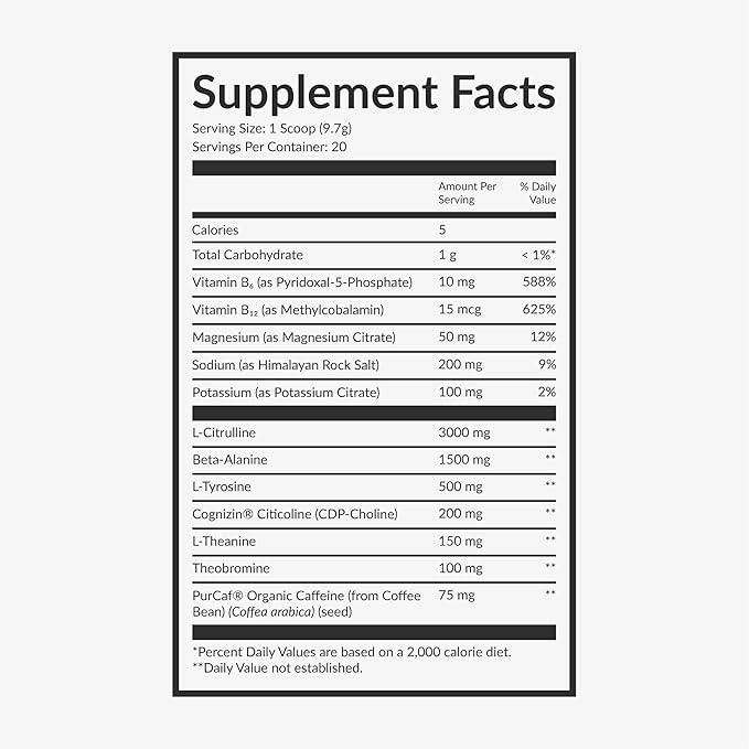 Beam Pre Workout Powder for Energy, Focus & Endurance ??Natural Caffeine from PurCaf, Cognizin, Electrolytes, L-Citrulline, Beta-Alanine, L-Theanine ??No Crash, Jitter-Free, 20 Servings