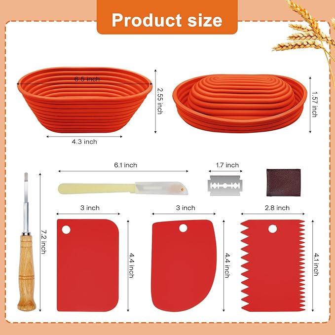 Silicone Banneton, Sourdough Bread Baskets (Set of 6, 6.5 Inch), Oval Proofing Bread Bowls with Starter Kit, Bread Making Baking Supplies