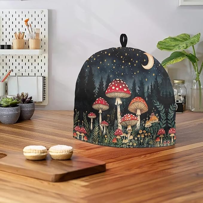 Mushroom Print Tea Cozy Creative Insulated Tea Cosy Extra Thick Home Kitchen Decoration Creative Gifts Dust Teapot Cover Kitchen Accessories for Travel