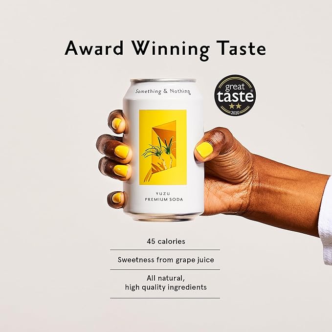 Something & Nothing Yuzu Flavoured Sparkling Water | Lightly Carbonated, Full Flavoured with Added Grape & Lemon Juice | Vegan & Low Calorie Soda | 12 Fl Oz Cans (Pack of 12)