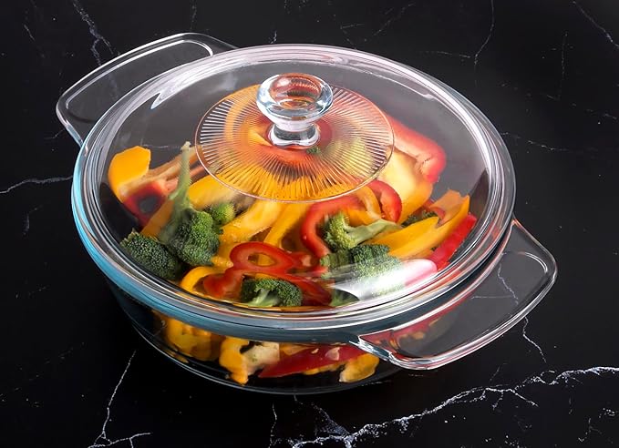 Clear Round Glass Casserole with Lid, Baking Dish with Glass Cover, Glass Casserole for Oven, Freezer and Dishwasher Safe (1.7-Quart Round)