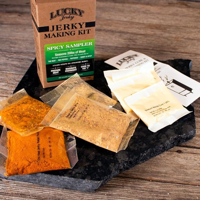 Lucky Jerky Ultimate Spicy DIY Jerky Seasoning Kit - 12oz - The Heat, Red Pepper, Black Pepper and Sweet & Spicy